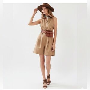 Banana Republic Camp Shorts Romper Khaki Size 16 Utility Sleeveless Travel Tan